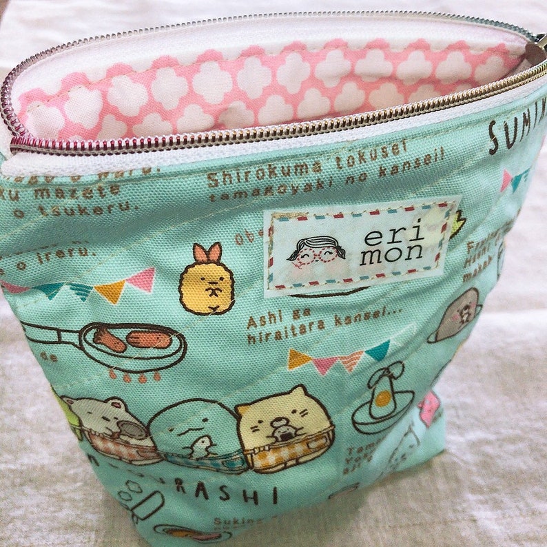 Large Blue Sanrio Sumikkogurashi Quilted Zippered Pouch