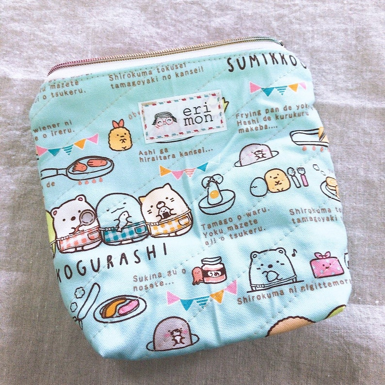 Large Blue Sanrio Sumikkogurashi Quilted Zippered Pouch