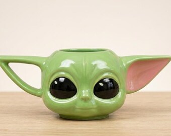 Taza de cerámica 3D de Baby Yoda / Taza Grogu adorable / Taza de café inspirada en Star Wars / Taza de personaje única de 300 ml