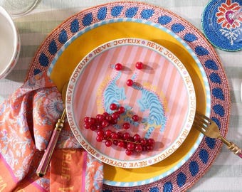 Plato de postre de porcelana New Bone China – Vajilla artística maximalista de 21 cm