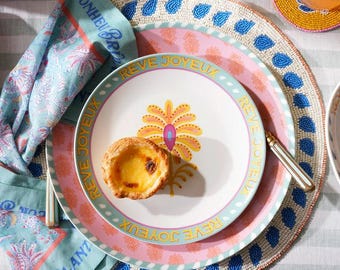 Plato de postre de porcelana New Bone China – Vajilla con diseño artístico maximalista