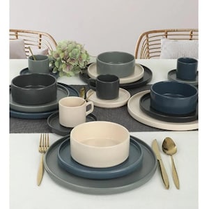 Stapelbares Keramikgeschirr-Set für 4 - mattes Minimalgeschirr, platzsparendes Küchenset, moderne Frühstücks- & Speiseteller (20 Teile)