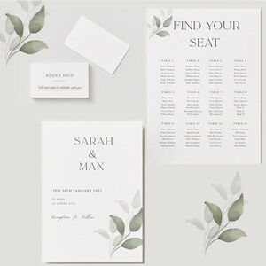 Convite de casamento simples e elegante, planejador de assentos e cartão RSVP