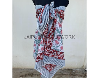 Hand Block Print Cotton Sarong: Beach Cover-Up Shawl