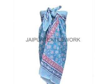 Floral Kalamkari Cotton Sarong: Hand Block Print Beach Cover-Up