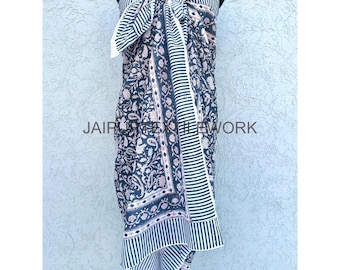 Hand Block Print Cotton Sarong: Beach Wrap Pareo