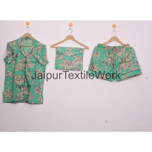 Floral Cotton Pj&#39;s, Shorts Set, Soft Cotton Night Suit, Gift for her, Night Wear Shorts Indian Cotton Short Pj Set Hand Block Print Pajamas