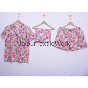 Bridesmaid Gift, Comfortable Short Pajamas,Women hand block cotton print short pajama sets, Summer Sleepwear Hand Block Printed PJ Set,