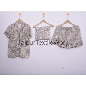 Jaipur handblok korte katoenen pyjamaset, katoenen pyjamabroek voor dames, Indiase katoenen shorts, korte pyjamabroek, zomeravondjurk, cadeau voor haar