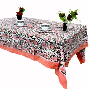 100% hand block print cotton Floral Tablecloth – Hand Block Printed Cotton Cover for Dining, Wedding, Events, Kitchen & Home Decor