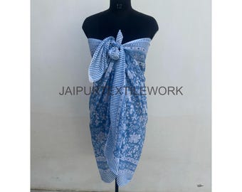 Floral Cotton Sarong: Hand Block Print Beach Wrap