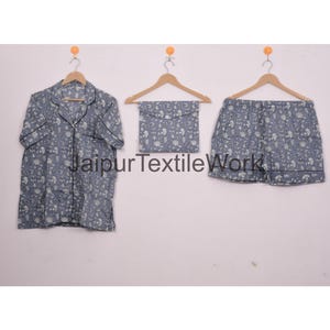Floral Cotton Pj&#39;s, Shorts Set, Soft Cotton Night Suit, Gift for her, Night Wear Shorts Indian Cotton Short Pj Set Hand Block Print Pajamas