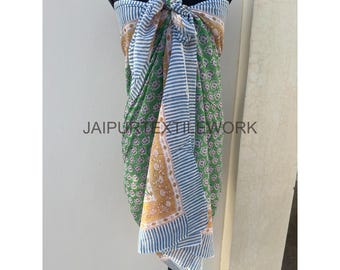 Hand Block Printed Cotton Sarong: Floral Beach Cover-Up