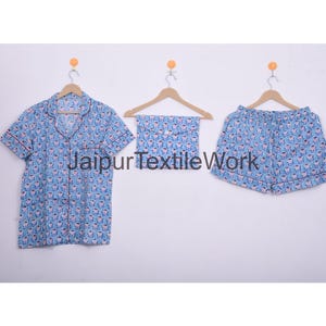 Katoenen pyjamabroek voor dames, korte kleding Indiaas katoen, Jaipur-handblok korte katoenen pyjamaset, korte pyjamabroek, zomeravondjurk, cadeau voor haar