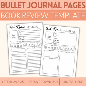 Book Review Template for Reader Bullet Journal Pages Printable Reading Review Sheet Gift for Book Lover PDF Download Bujo Template Tracker
