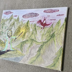 wizard battling dragon