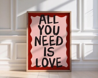 All You Need Is Love Print: Hand-Drawn Typography, Nursery Wall Art