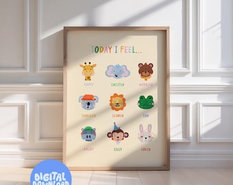 Kids Feelings Chart: Animal Emotions, Nursery Decor (Digital Download)