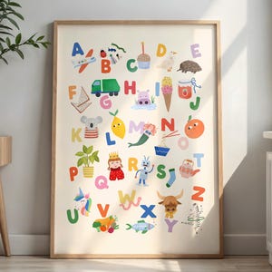 Stampa dell'alfabeto giocoso per bambini - Arte murale per la cameretta dei bambini, download digitale educativo e divertente, decorazione per la sala giochi, poster per la scuola domestica, simpatico poster dell'alfabeto