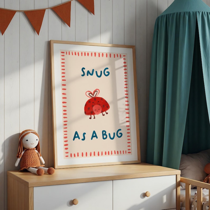 Ladybug Nursery Print: Snug as a Bug Kids' Wall Art (digital Download ...