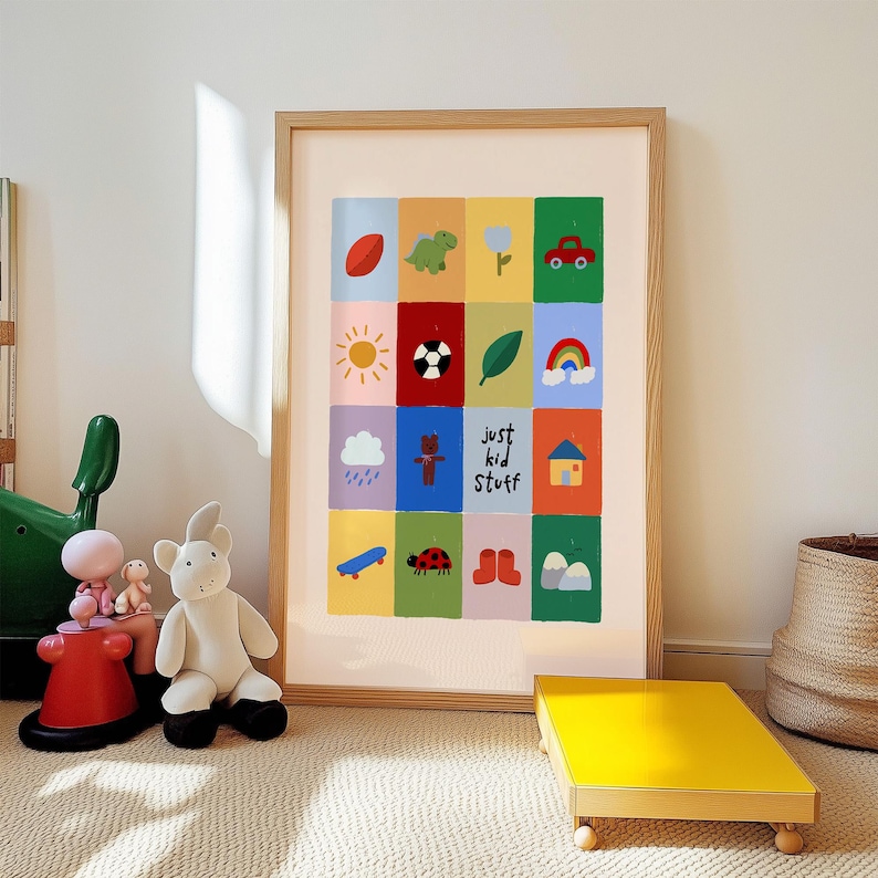 Just Kid Stuff Colorful Kids Room Wall Art Print: Playful Nursery Decor ...