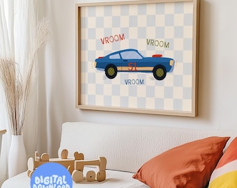 Blue Race Car Kids Room Print: Playroom Wall Art (Digital Download)