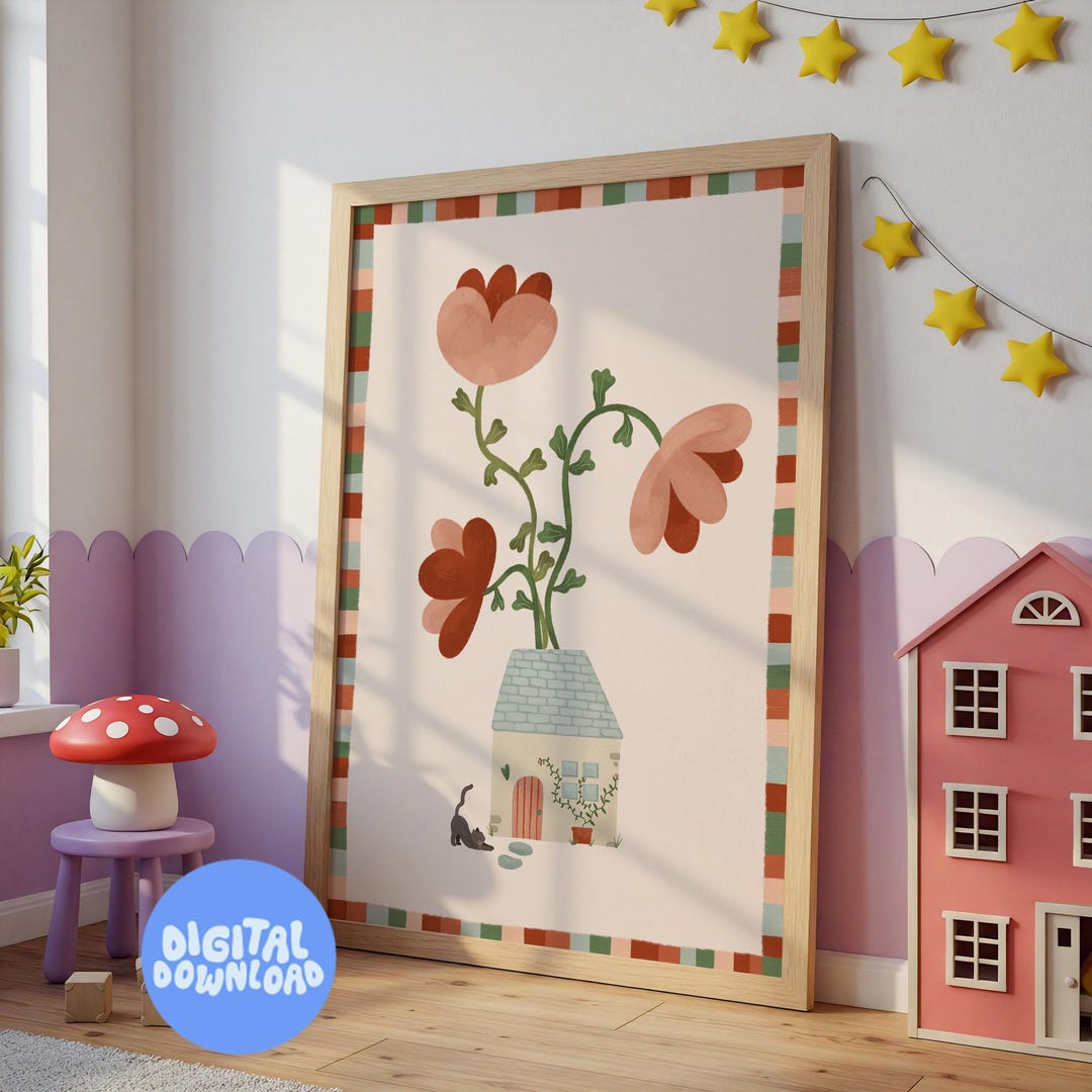 Whimsical Nursery Flower Print: Cottagecore Cat Art (PDF Files Included ...