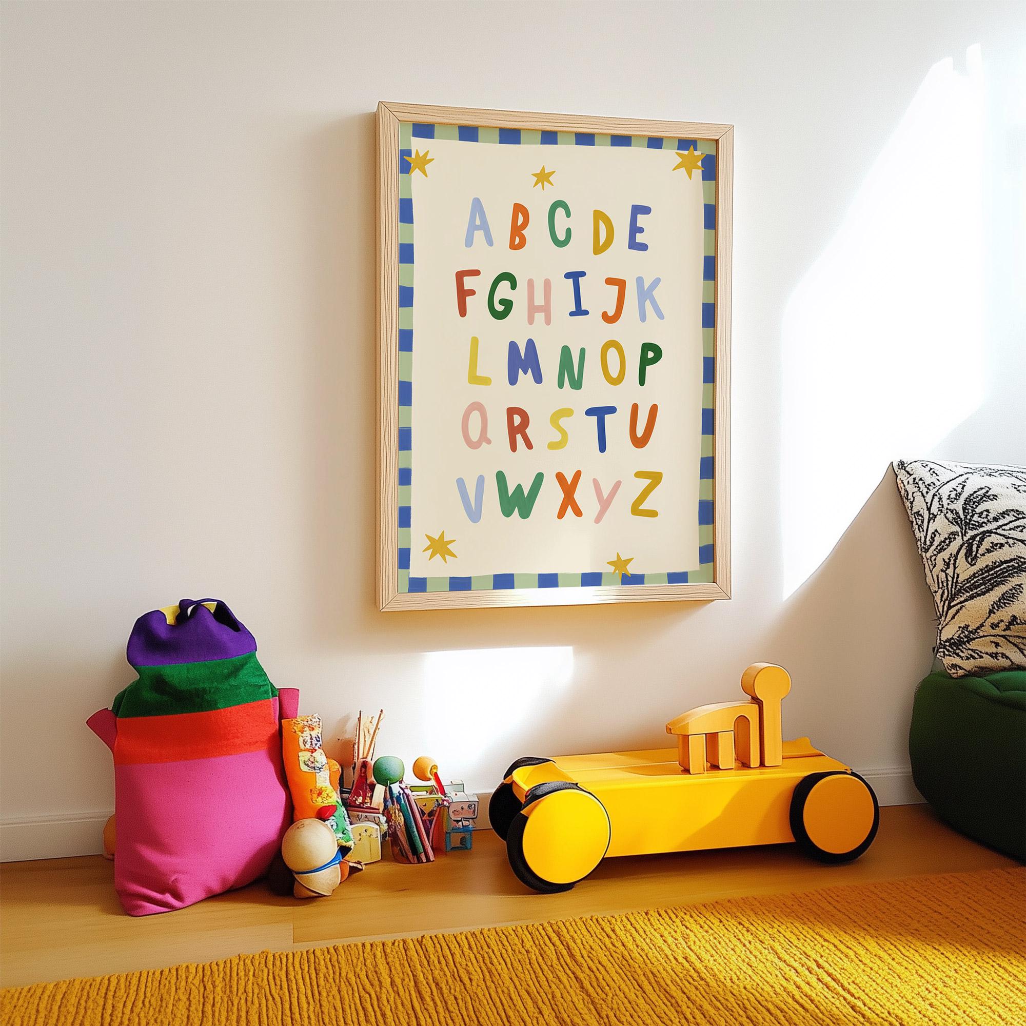 Colourful Alphabet Print for Kids:blue Playful ABC Wall Art, Nursery ...