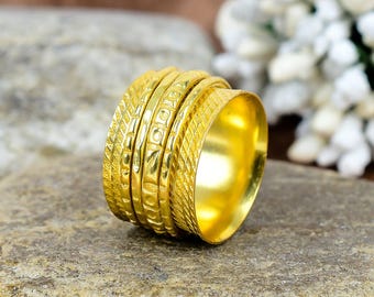 18K Gold Filled Spinner Ring: Sterling Silver Fidget, Meditation, Anti-Anxiety