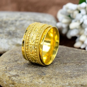 Spinner 925 Sterling Silver Ring, Hammered Band, 18K Gold Ring, Meditation Ring, Designer Spinning Ring, Comfort Fit Ring, Gift For Women