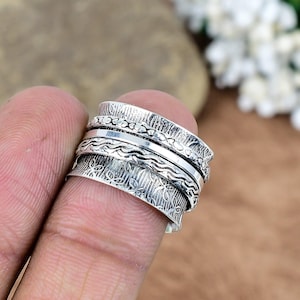 Sterling Silver Ring For Women | Spinner Ring | Boho Chunky Ring | Wide Band Fidget Ring | Hammered Silver Ring|Handmade Meditation Ring