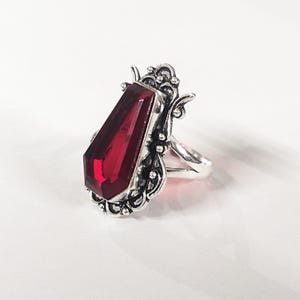 Red Garnet Coffin Ring: Gothic Sterling Silver Handmade Jewelry
