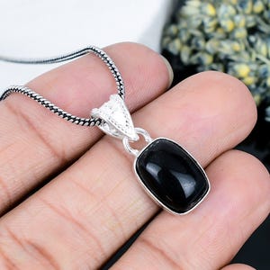 Black Onyx Sterling Silver Pendant Necklace: Handmade Mens Jewelry