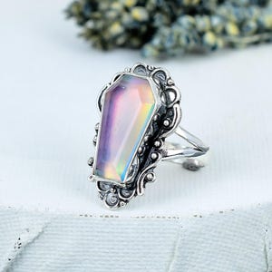 Aurora Opal Coffin Ring, GothiSilver Ring, Coffin Jewelry, Coffin Ring, Ring for Girls, Handmade Ring, Gift for Her, Coffin Gift Jewelry