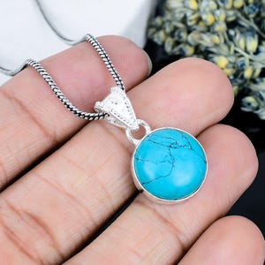 Blue Gem Turquoise Necklace | Men&#39;s Silver Necklace | 925 Sterling Silver Turquoise Pendant | Handmade Stone Jewelry for Men | Boho Giff