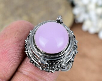 Sterling Silver Rose Quartz Poison Ring | Handmade Locket Jewelry