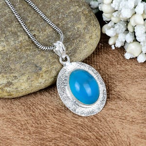 Dainty Aqua Chalcedony Necklace: Sterling Silver Gemstone Jewelry