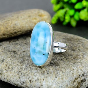 Larimar Ring, Designer Band Ring, 925 Sterling Silver Ring,Handmade Ring,Events Ring,Women Ring, Oval Stone Ring, Beautiful Gift Ring