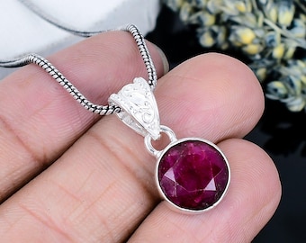 Dainty Ruby Necklace: 925 Sterling Silver July Birthstone Pendant