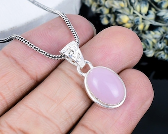 Rose Quartz Sterling Silver Necklace: Boho Pink Gemstone Pendant