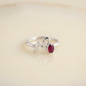 Sterling Silver Initial Birthstone Ring • Personalized Letter Gemstone Jewelry