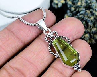 Peridot Gemstone Coffin Pendant Necklace: 925 Sterling Silver, Gothic Jewelry