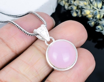 Rose Quartz Sterling Silver Necklace | Round Pink Gemstone Pendant