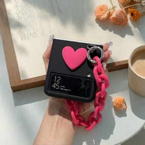 Étui de téléphone portable avec chaîne cœur pour Samsung Galaxy Z Flip 4 3 2 1 – Adorable coque antichoc
