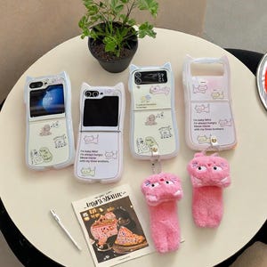 Cartoon Dog Cat Pendant Case with Cat Ears for Samsung Z Flip 6 / 5 / 4 / 3 – Cute Shockproof Cover