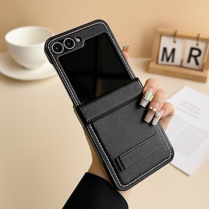 Lichee Leather Stand Case with Hinge Protection for Samsung Z Flip 6 / 5 / 4 / 3 – Solid Color Central Axis Cover