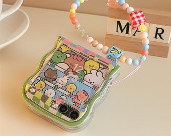 Korean Lattice Flower Phone Case with Bracelet Charm: Samsung Z Flip