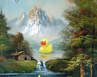 Impresión digital "Patos en fila" - Arte caprichoso de patos - Obra surrealista - Impresión digital de patos peculiares