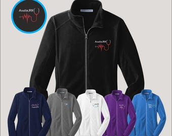 Custom Embroidered Nurse Jacket, Personalized Monogrammed Rn Fleece Jacket, Heart Stethoscope Jackets for Nurse, Medical Assistant Jacket