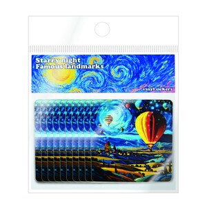 Starry Night Hot Air Balloon Cappadocia Turkey Stickers !! with a reflective Rainbow Star finished laminate Pack of 10 Stickers